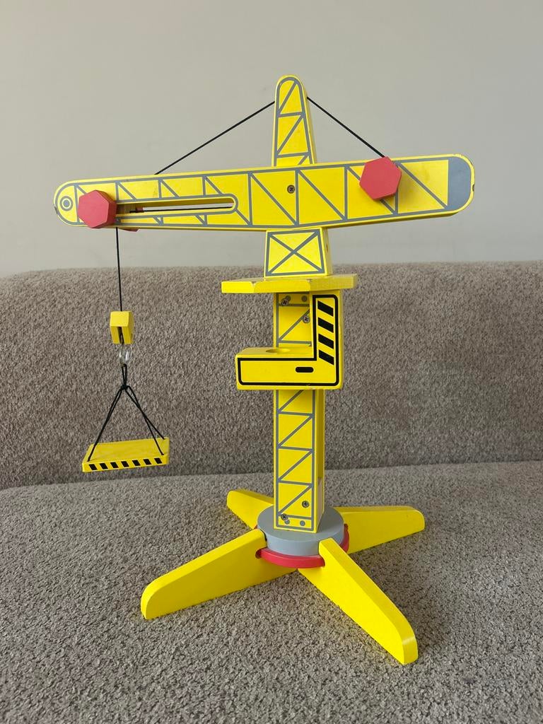 Houten Speelgoedkraan - Geel met grijze details, Ophalen of Verzenden, Gebruikt