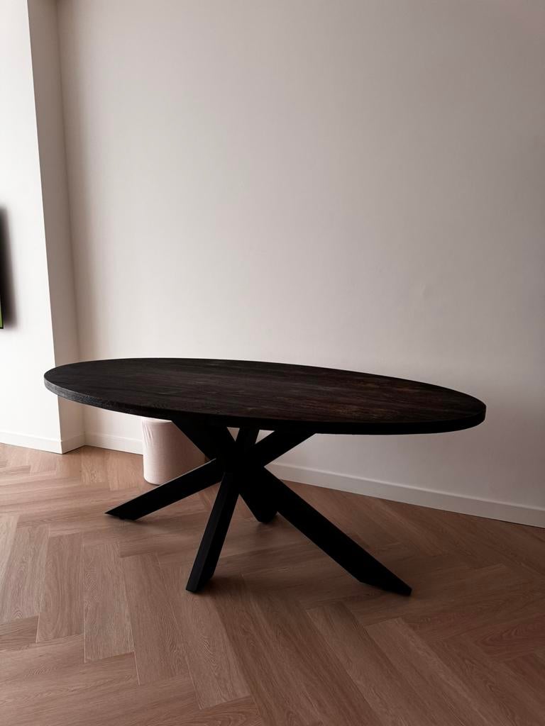 Eettafel Eikenhout Ovaal 200cm, Ophalen, Gebruikt, 100 tot 150 cm, Eikenhout