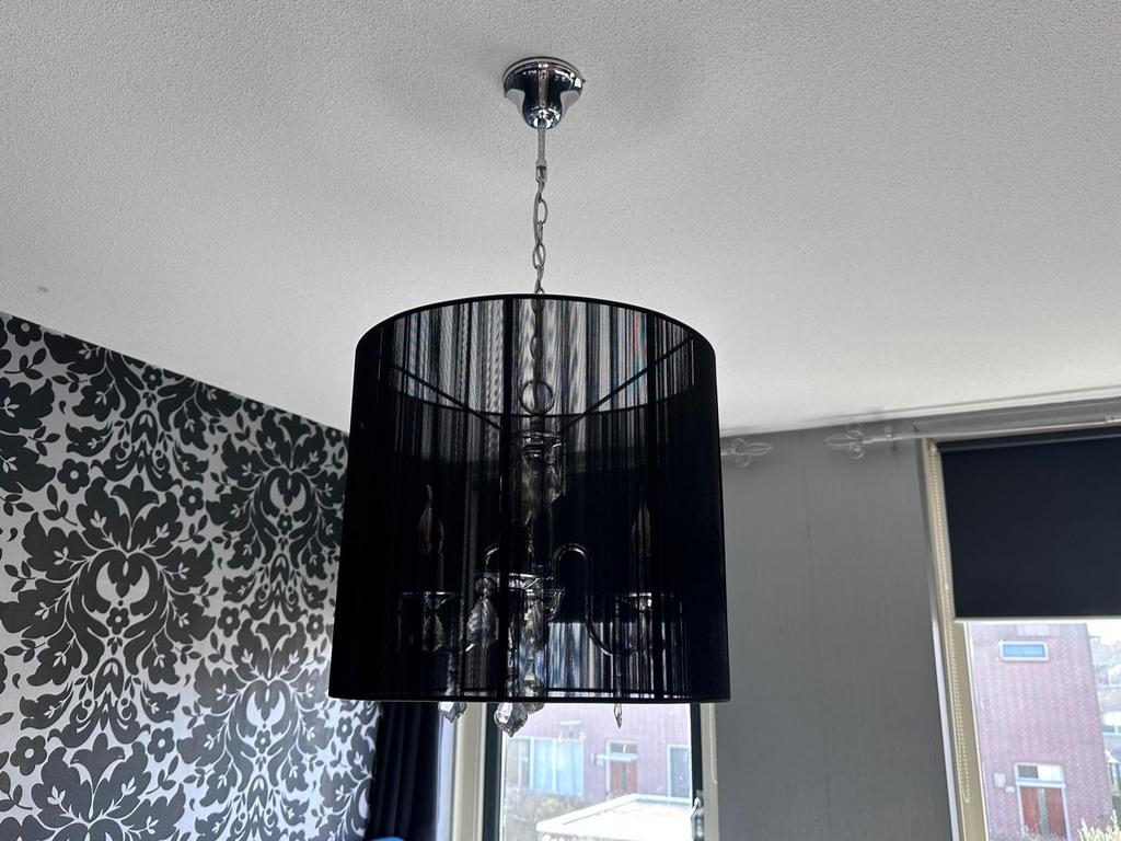 Moderne Hanglamp Zwart/Zilver met Kristallen, Ophalen, Zo goed als nieuw, Metaal, 50 tot 75 cm