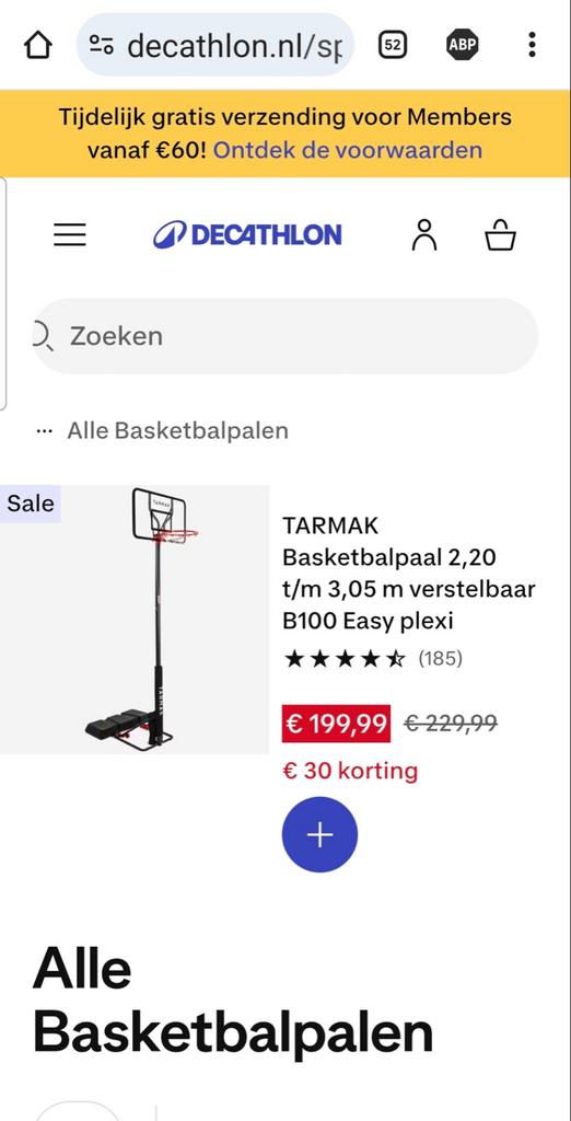 Tarmak Basketbalpaal B100 Easy - Verstelbaar 2,20-3,05m, Ophalen of Verzenden, Nieuw, Ring, Bord of Paal