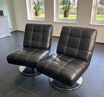 2 leren draaibare zwarte fauteuils, Huis en Inrichting, Fauteuils, Ophalen, Gebruikt, 50 tot 75 cm, Leer