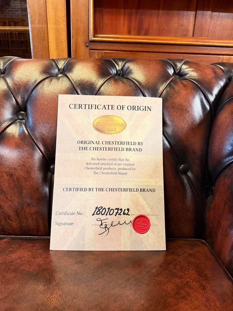 Chesterfield Brighton Bank - Bruin Gevlamd Leer, Ophalen, Info@chesterfieldjunkie.nl, 150 tot 200 cm, Driepersoons