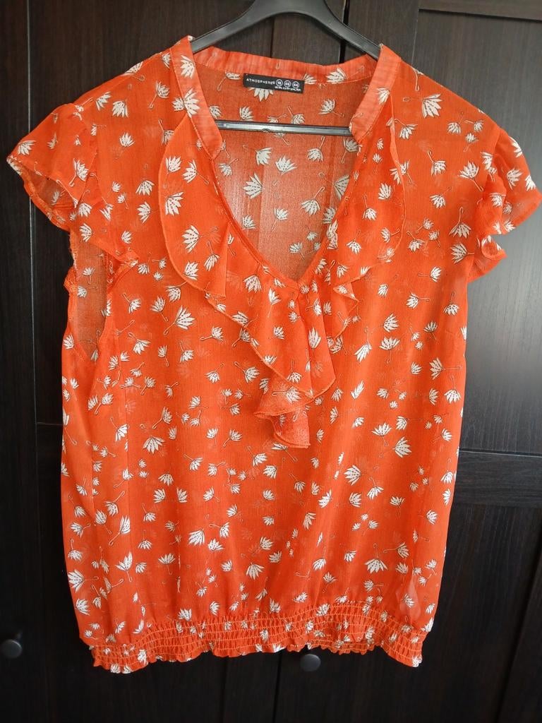 Oranje blouse met witte bloemenprint, maat 44, Kleding | Dames, Atmosphere, Maat 42/44 (L), Oranje, Ophalen of Verzenden
