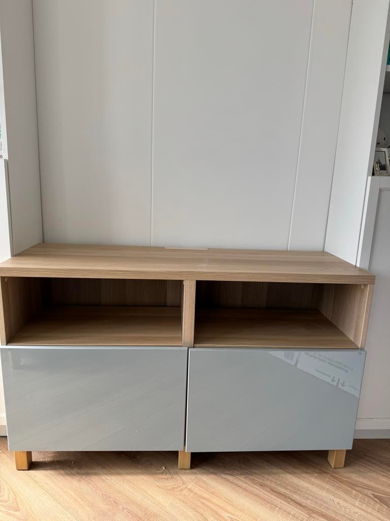 IKEA BESTÅ tv-meubel eiken met blauwe deurtjes, Ophalen, 100 tot 150 cm, Zo goed als nieuw, Minder dan 100 cm