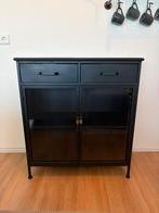 Zwart metalen kastje, Huis en Inrichting, Kasten | Dressoirs, Ophalen, Minder dan 50 cm, Gebruikt, Glas