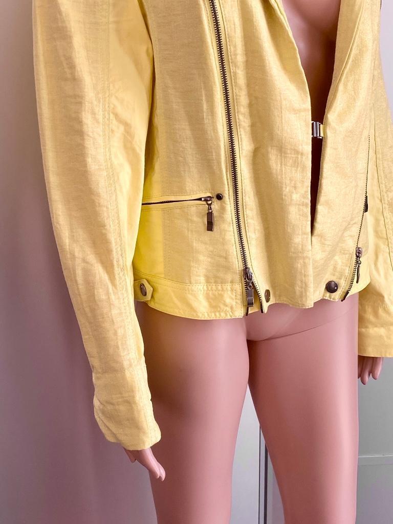 J227 Biba maat 42=L linnen jasje blazer colbert geel, Geel, Maat 42/44 (L), Biba, Ophalen of Verzenden