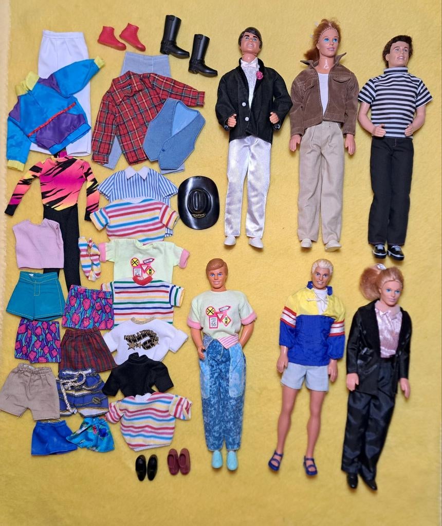 Vintage Mattel Barbie Ken 6x / kleertjes los 27 st. 80s/90s, Verzenden, Zo goed als nieuw, Fashion Doll