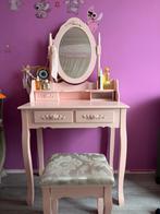 Roze kaptafel met spiegel en krukje – netjes gebruikt, Zo goed als nieuw, Minder dan 100 cm, 50 tot 100 cm, Ophalen of Verzenden