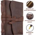 Handgemaakt Leren Notitieboek A5 Bruin met Pen, Verzenden, Nieuw