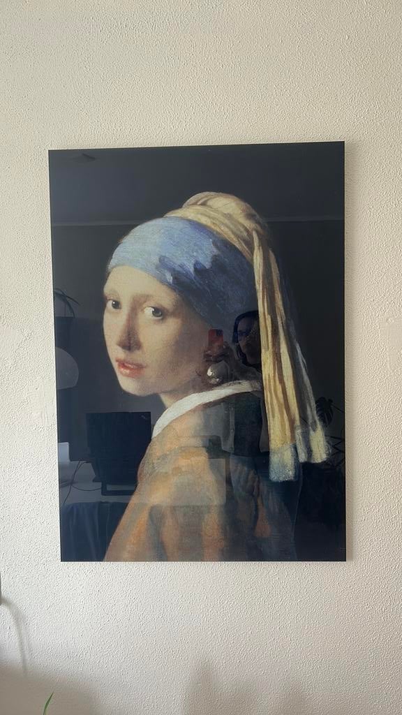 Glas schilderij meisje met de parel, Huis en Inrichting, Ophalen, Zo goed als nieuw, Schilderij, 75 cm of meer