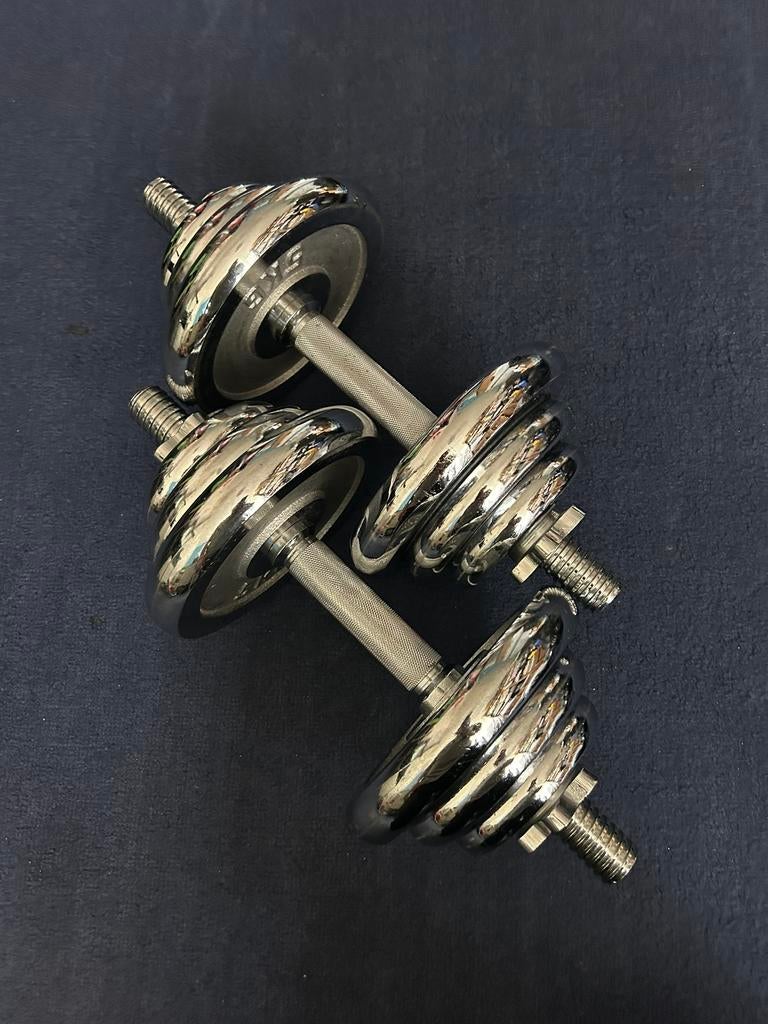 Verstelbare chromen dumbells 40 kilo in goede staat, Sport en Fitness, Fitnessmaterialen, Ophalen, Zo goed als nieuw, Dumbbell