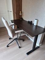 Zit-sta bureau walnoot eiken met beige stoel, Ophalen, Zit-sta bureau, Gebruikt, Hout
