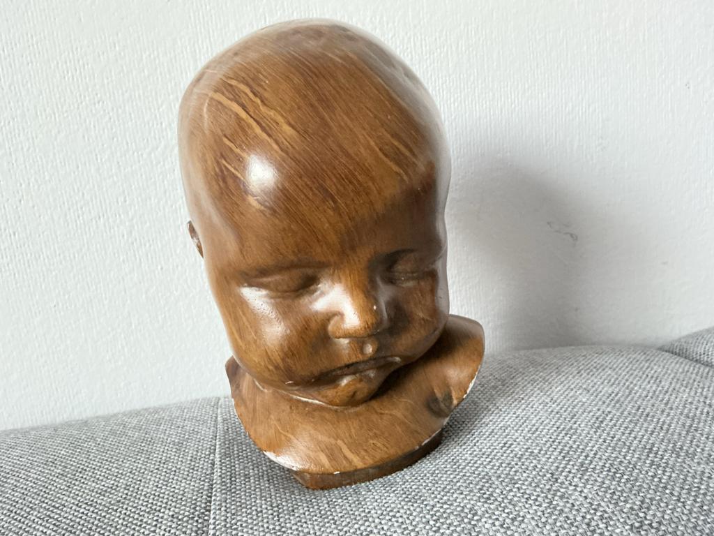 Houten buste van babyhoofdje, Overige onderwerpen, Minder dan 20 cm, Buste, Ophalen of Verzenden