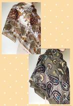 Sjaal - zijde - bruin beige met dessin en sjaal groen dessin, Ophalen of Verzenden, Zo goed als nieuw, Maat 46/48 (XL) of groter