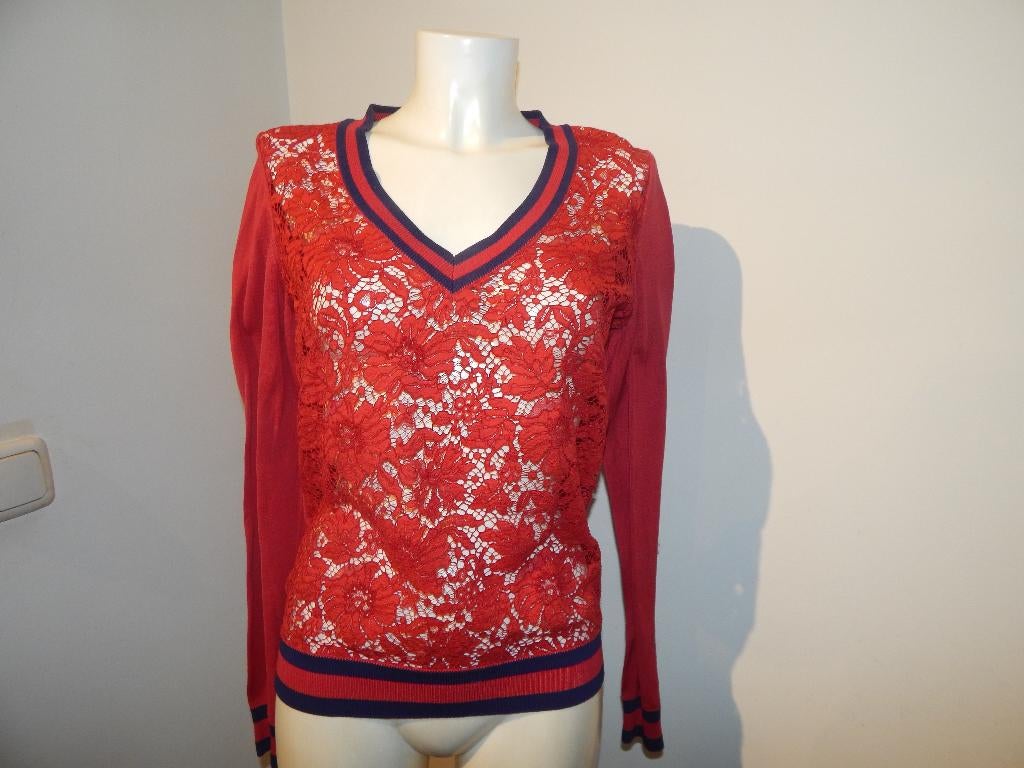 Gucci trui voorkant open gewerkte kant glad breisel XL, Verzenden, Maat 42/44 (L), Rood, Gucci