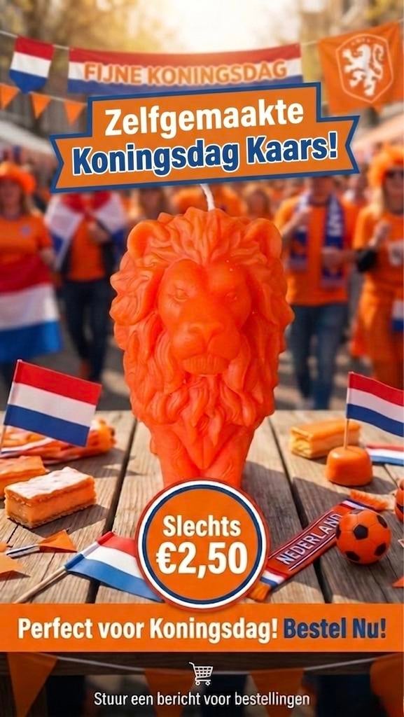 Koningsdag Kaars zelfgemaakt, Overige materialen, Overige kleuren, Nieuw, Ophalen of Verzenden