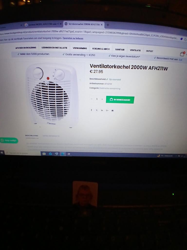 Ventilator kachel 2000w AFH211W alleen op 29 april  10euro, Ophalen of Verzenden, Gebruikt