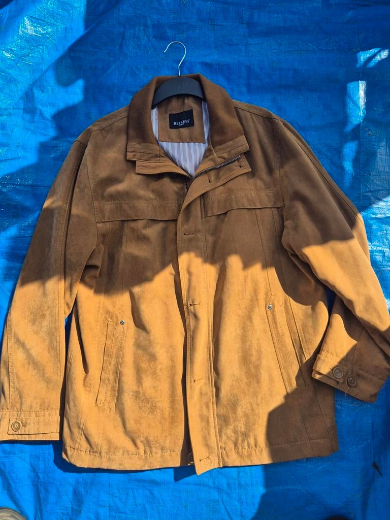 Bruine cognac zomerjas heren alcantara maat 52/54, Kleding | Heren, Ophalen of Verzenden, Zo goed als nieuw, Maat 52/54 (L), Bruin