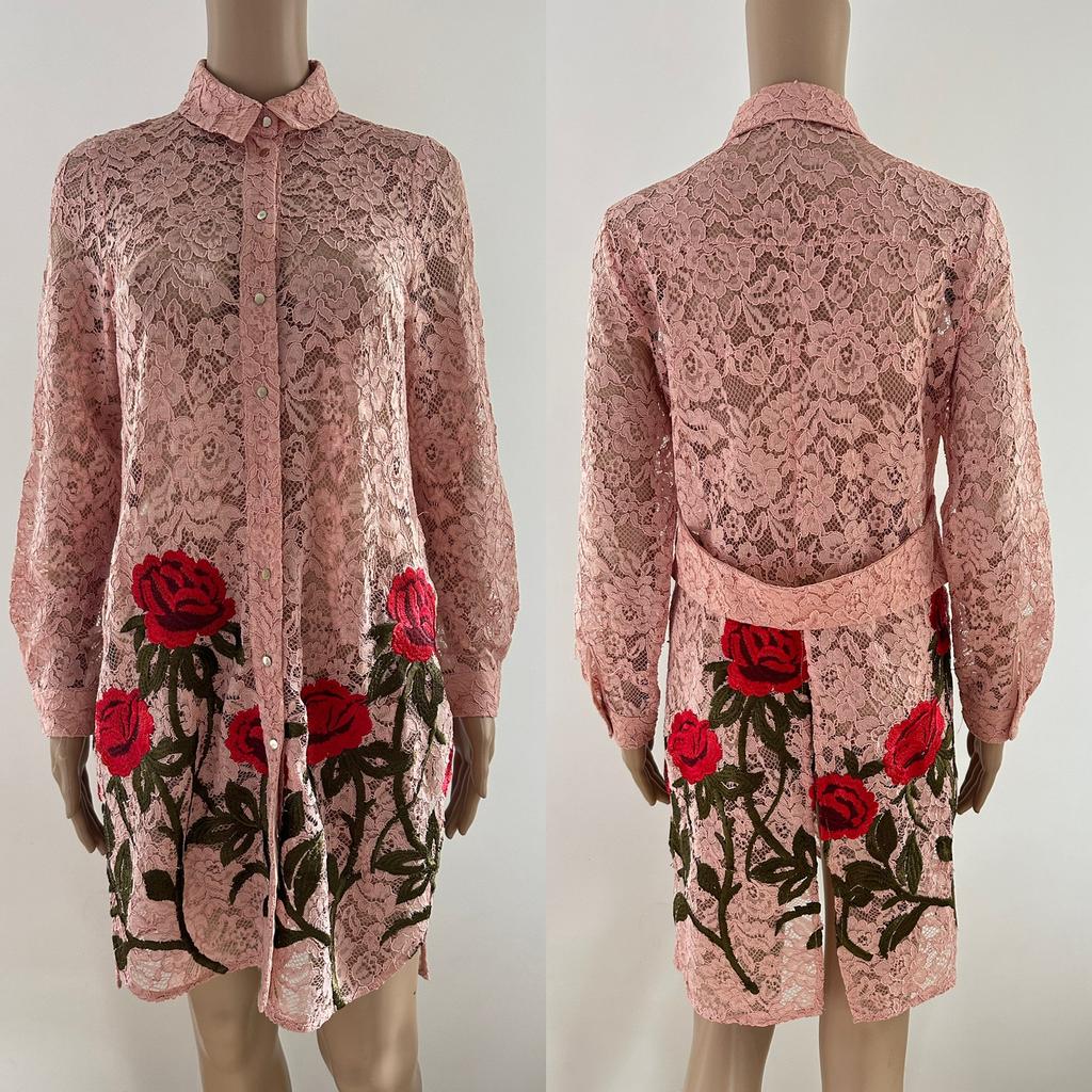 Dames River Island blouse tuniek jurk bloemen roze bewerkt S, Nieuw, Ophalen of Verzenden, Roze, Maat 34 (XS) of kleiner
