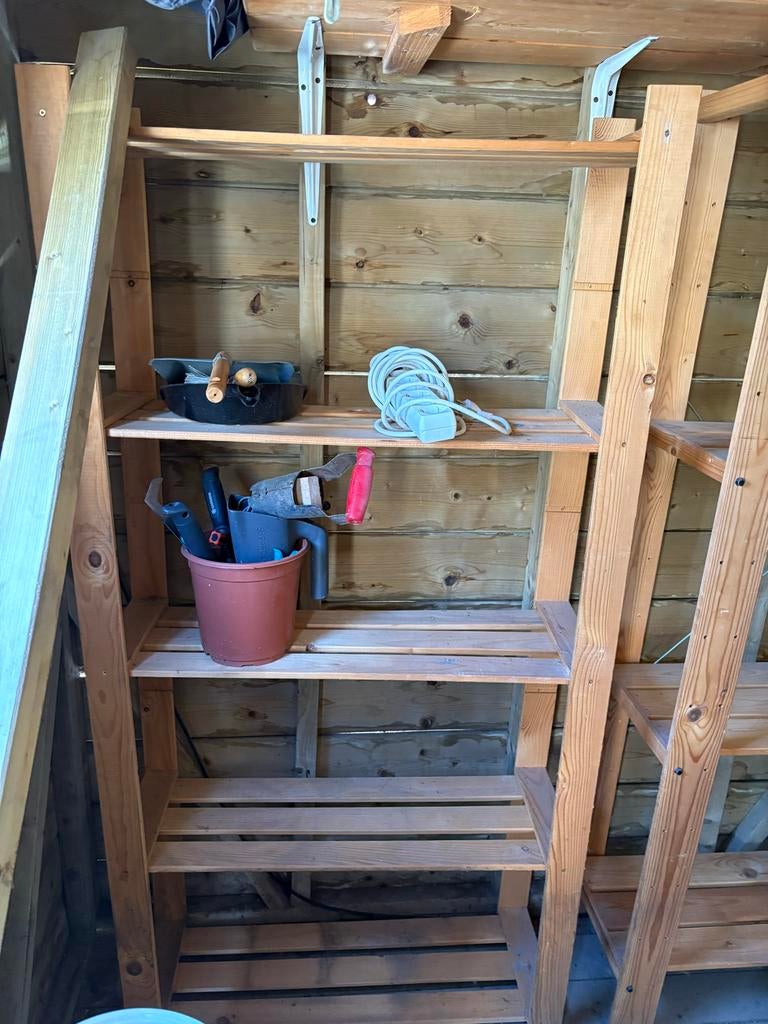 2 houten stellingen, Ophalen of Verzenden, Gebruikt