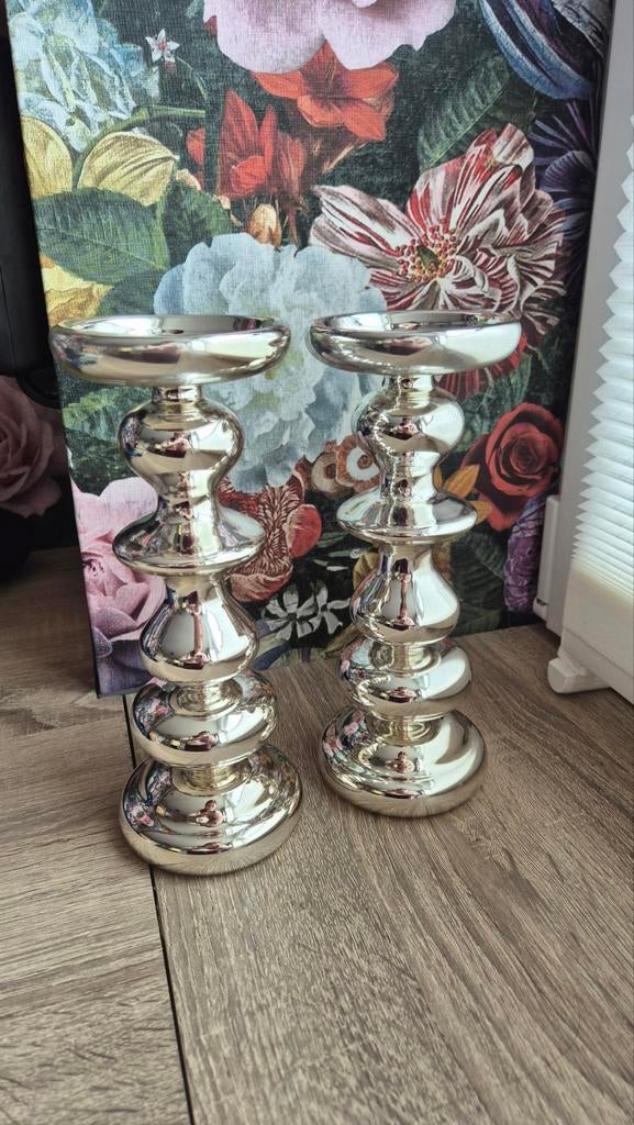 Twee zilveren kandelaren, Huis en Inrichting, Woonaccessoires | Zuilen en Pilaren, Ophalen, Nieuw