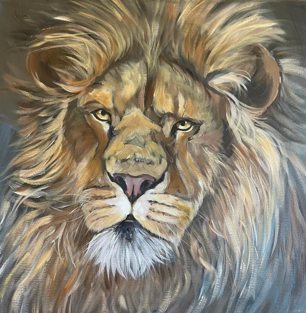 Schklderij leeuw acrylverf op doek, Nieuw, Ophalen of Verzenden, Schilderij, 50 tot 75 cm