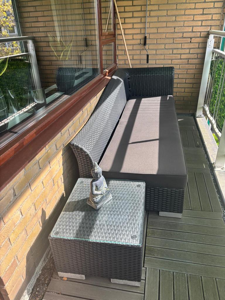 Longebank antraciet 220cm hocker tafel 45cm balkon tuin set, Tuin en Terras, Ophalen, Gebruikt, Bank, 3 zitplaatsen