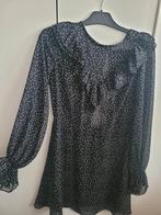 Loavies Zwarte Jurk met Witte Stippen en Ruches, Kleding | Dames, Jurken, Zwart, Maat 42/44 (L), Ophalen of Verzenden, Boven de knie