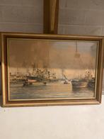 Schilderij van M. de Jongere, 1955 - Havenzicht, Ophalen of Verzenden
