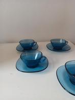 4 x vintage kop en schotel Vereco blauw, Ophalen of Verzenden