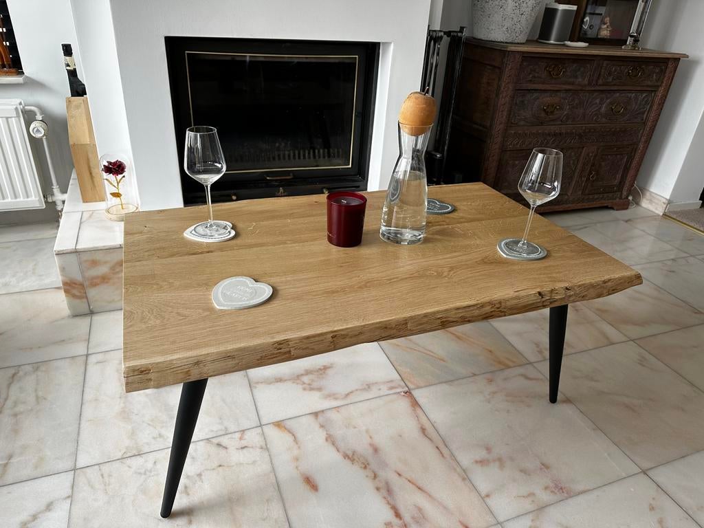 Massief eiken bijzettafel met boomrand,handgemaakt,100x60, Huis en Inrichting, Tafels | Salontafels, Ophalen, Eikenhout, Nieuw