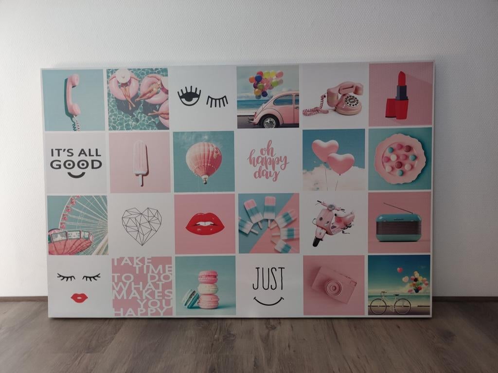 Canvas schilderij 115x75 met vrolijke collage print, Huis en Inrichting, Woonaccessoires | Schilderijen, Tekeningen en Foto's