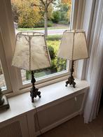 Twee antieke varkensleren schemerlampen, Huis en Inrichting, Lampen | Tafellampen, Ophalen, Gebruikt, Minder dan 50 cm