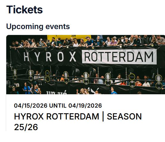 Hyrox man open solo Rotterdam woe 15/4. naamwijziging kan., Tickets en Kaartjes, Evenementen en Festivals, Eén persoon