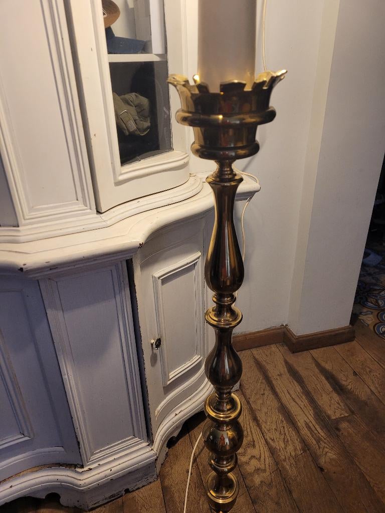 Antieke zwaar koperen vloerlamp, Huis en Inrichting, Lampen | Vloerlampen, Ophalen, Heikant 21 Kaatsheuvel, Belle Vieille Brocante