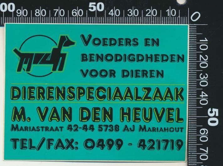 Sticker: Dierenspeciaalzaak Van den Heuvel - Mariahout, Verzamelen, Ophalen of Verzenden, Zo goed als nieuw, Dier en Natuur
