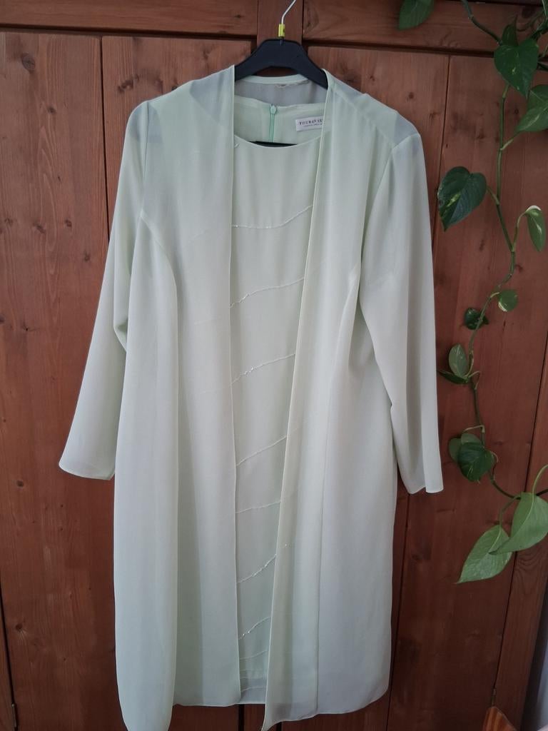 Vintage mintgroene jurk met vestje (maat 36/, Cocktailjurk, Ophalen of Verzenden, Onbekend, Maat 36 (S)