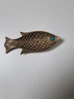 Vintage Vissen Broche met Turkoois Oog, Brons, Gebruikt, Ophalen of Verzenden, Met edelsteen