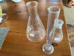 Glazen Maatbekers Set: Erlenmeyer, Maatcilinder, Kolf, Ophalen of Verzenden, Gebruikt