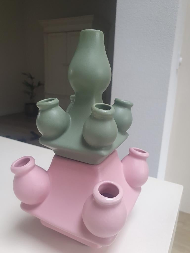 Nieuwe Roze en Groene Tulpenvaas, Ophalen of Verzenden, Nieuw, Groen, Minder dan 50 cm