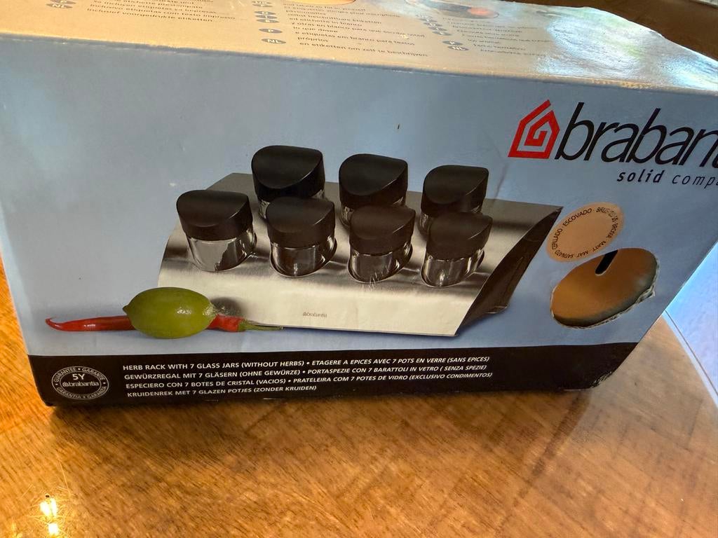 Brabantia kruidenrek met 7 glazen potjes, Overige typen, Ophalen of Verzenden, Metaal, Brabantia
