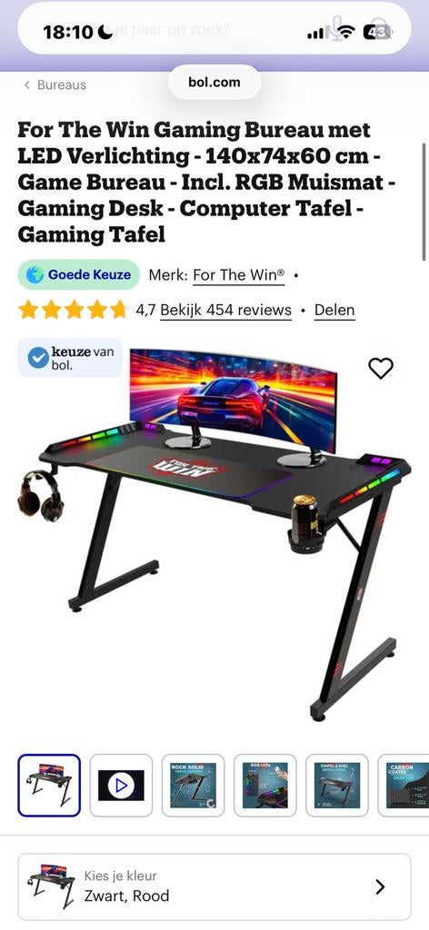 For The Win Gaming Bureau met LED Verlichting - 140x74x60 cm, Huis en Inrichting, Bureaus, Gebruikt, !, !, Ophalen