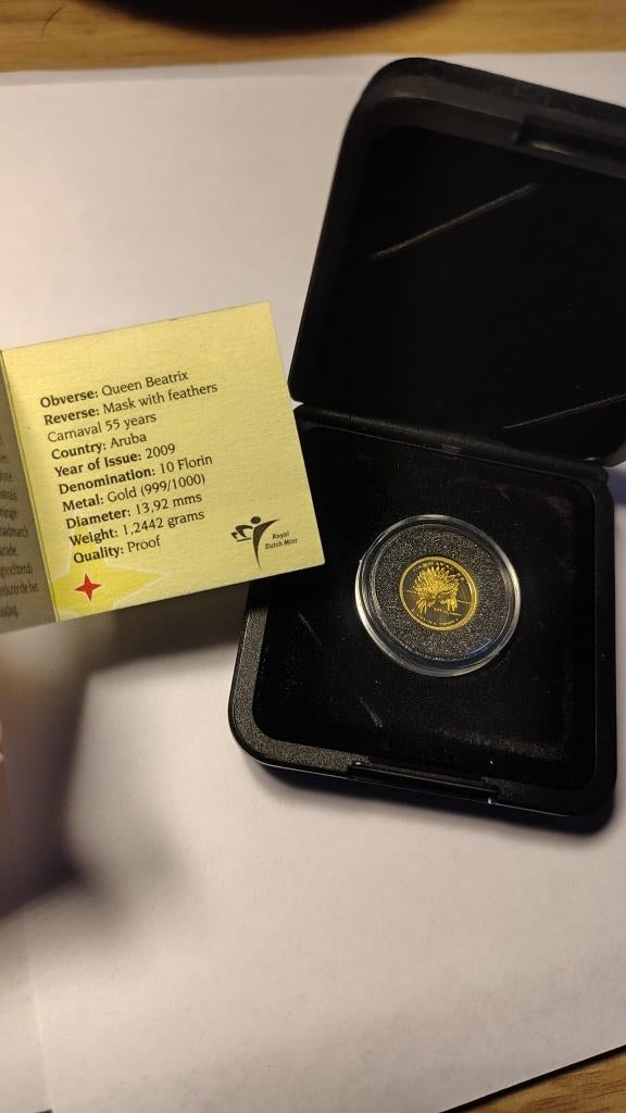 Aruba 10 florin 2009 Carnaval goud 999, Koningin Beatrix, Losse munt, Goud, Overige waardes