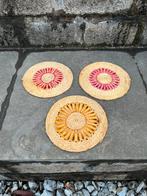 Set van 3 vintage handgeweven jute placemats met bloemmotief, Ophalen of Verzenden