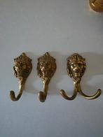 Set van 3 vintage messing koperen leeuwenkop wandhaken, Ophalen of Verzenden, Metaal, Minder dan 100 cm