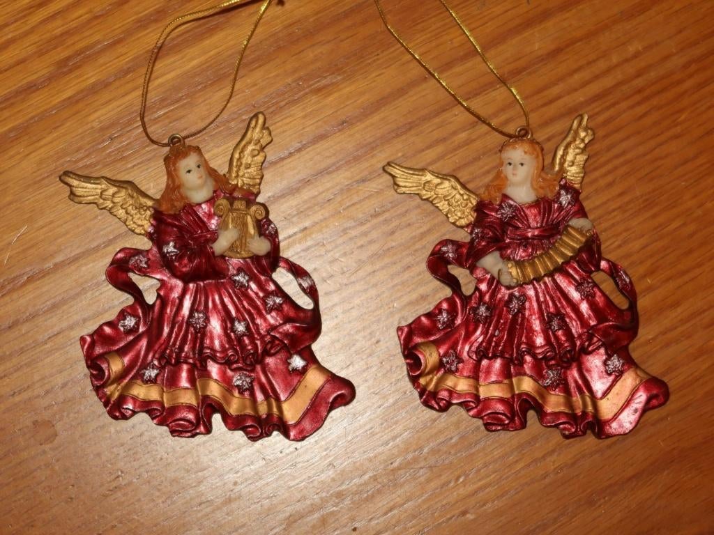 set van 2 kerst engelen met muziek instrumenten, ornamenten, Verzenden, Zo goed als nieuw, Decoratieobject