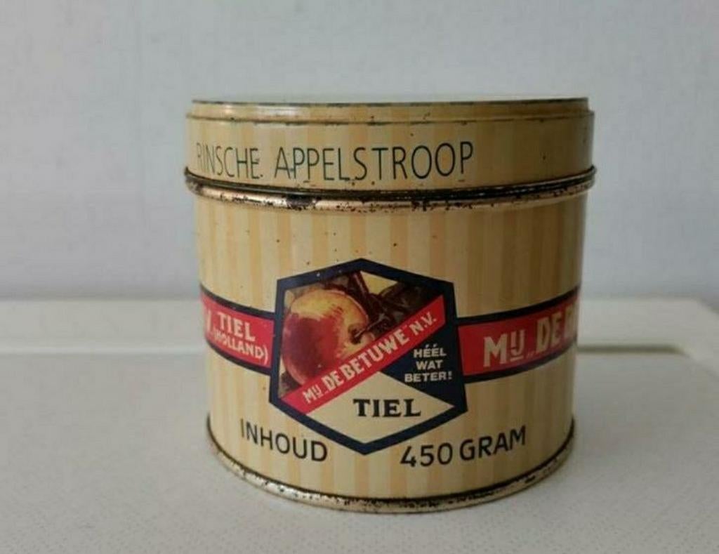 RINSCHE APPELSTROOP,Tiel,Flipje,Geel,450 gram,appelstroop, Verzamelen, Blikken, Ophalen of Verzenden, Gebruikt, Overige