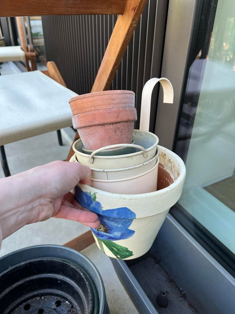 Diverse bloempotten en plantenbakken, Tuin en Terras, Bloempotten, Overige materialen, Gebruikt, Binnen, Minder dan 40 cm