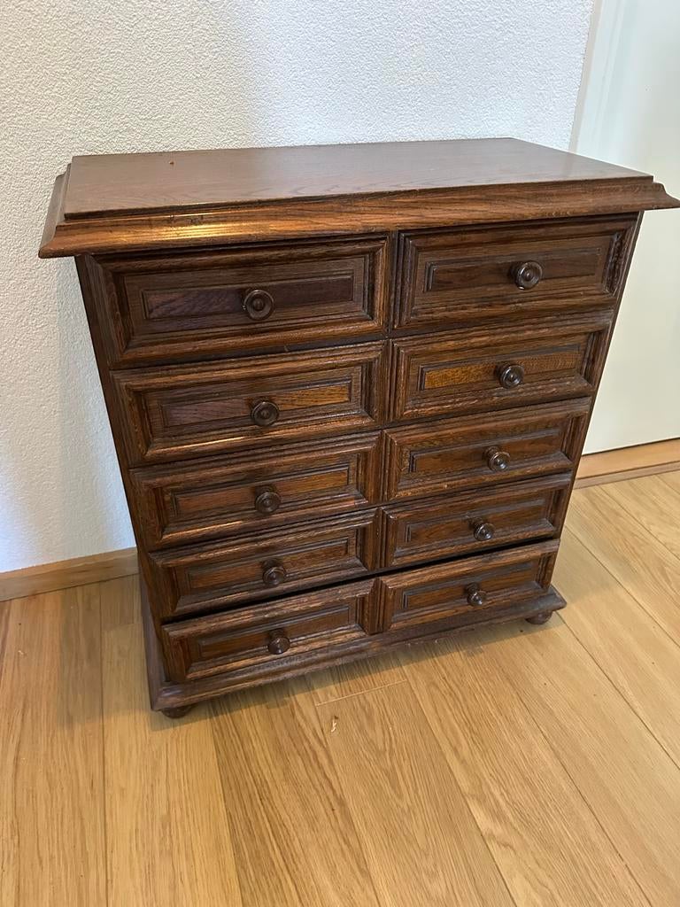 Donker houten ladekastje, Huis en Inrichting, Kasten | Ladekasten, Ophalen, Gebruikt, 5 laden of meer, 50 tot 100 cm