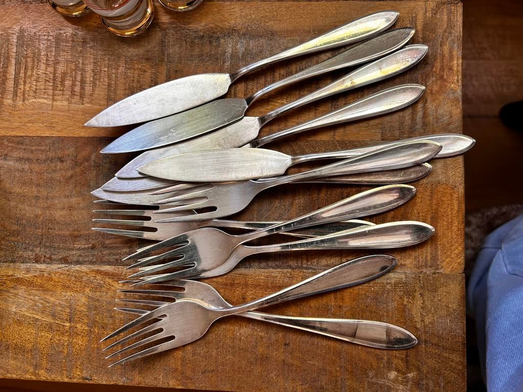 6 visbestekken-verzilverd-WMF-90-, Verzenden